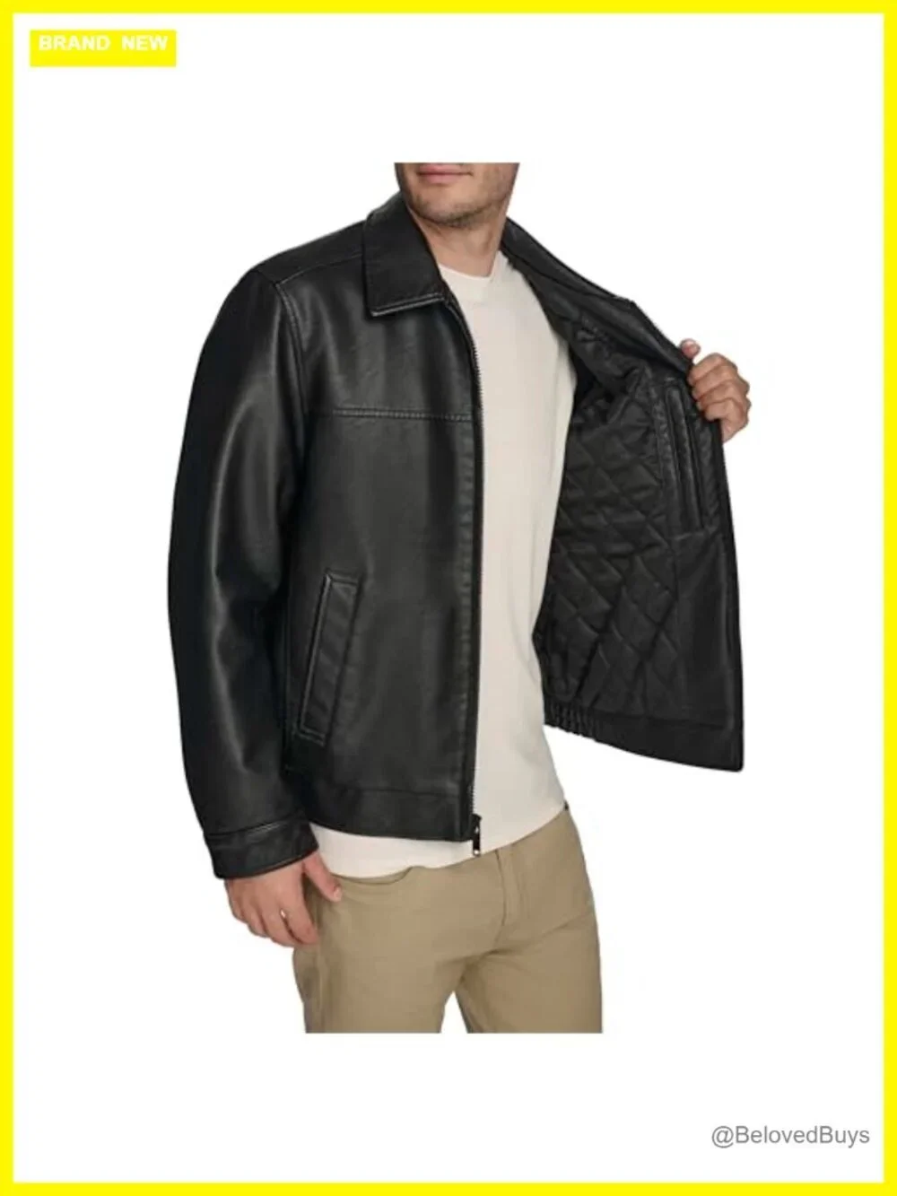 Faux Leather Jacket, Men's, Long Sleeve, Quilted Silhouette, Zip Front